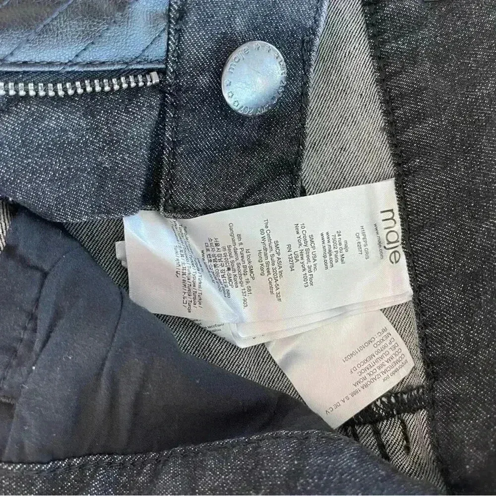 MAJE Slim Leg Faux Leather Accent Jeans NWT - Image 6