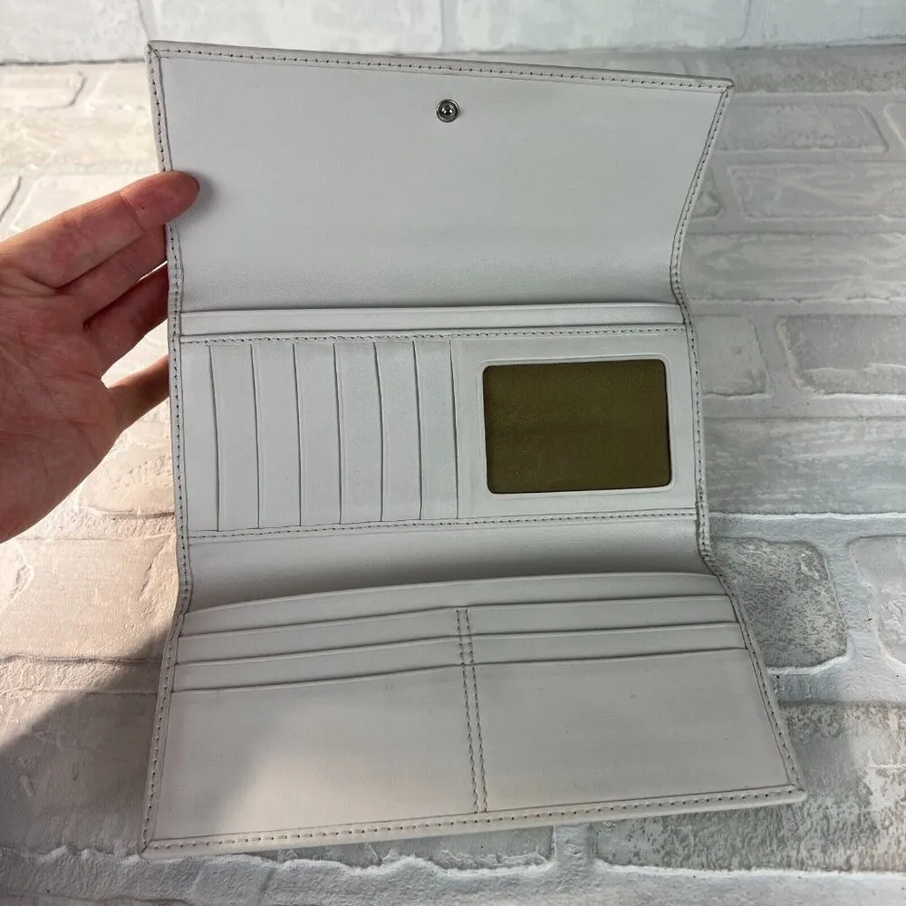 Coach Wallet Beige White Signature C Canvas Leather Tri-Fold Zip Snap Card Slots - Image 9