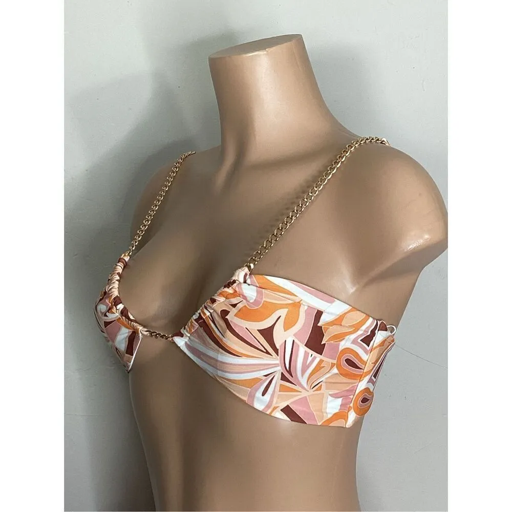 New. L*SPACE orange paisley chain bikini top. Medium. Retails $99 - Image 8