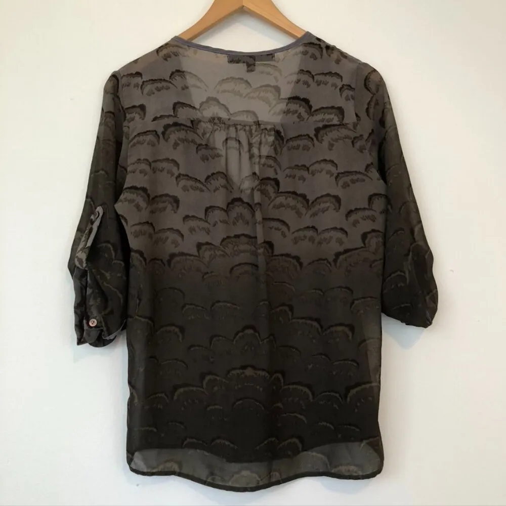 LOVESTITCH LOVE STITCH Gray Brown ish Ombre Gradient Sheer 3/4 Sleeve Top Medium - Image 7