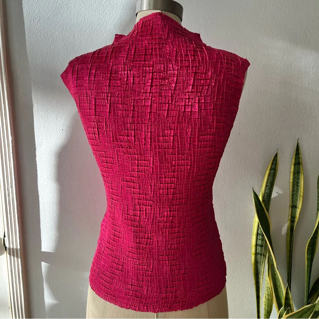 Hot Pink Textured Satin Stretch Shell•Sz S - Image 3