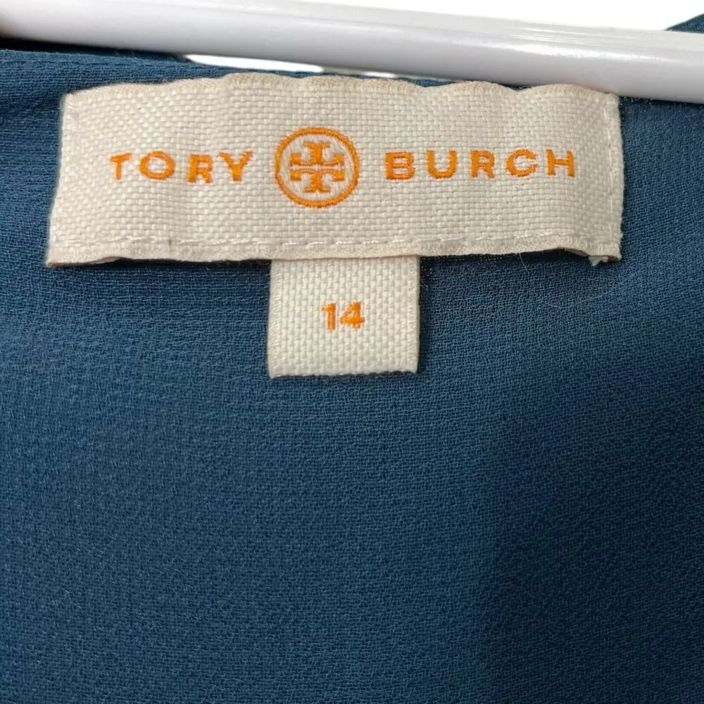 Tory Burch Hadley Silk A Line Dress in Deep Sea Blue Mini Women’s Size 14 - Image 6