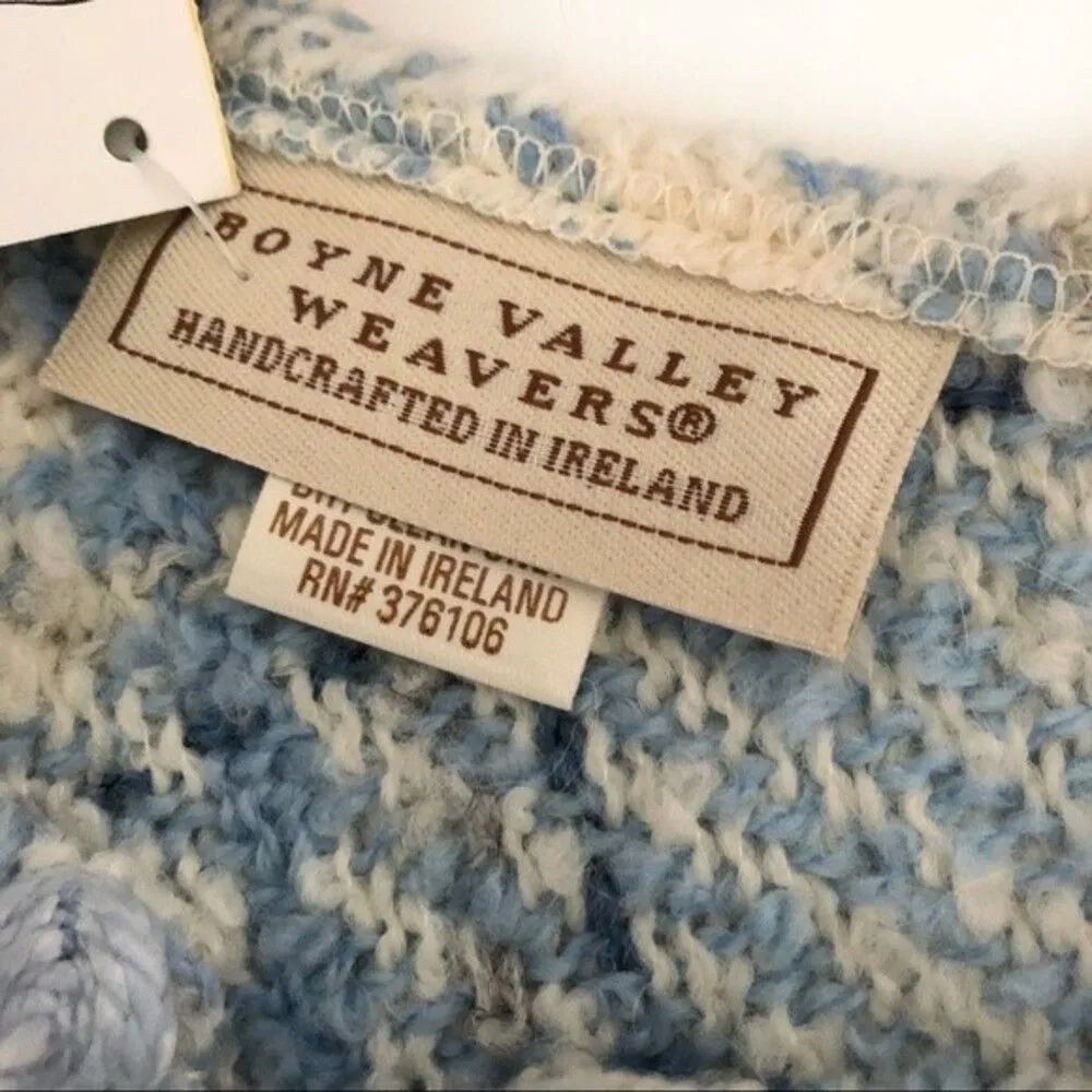 BOYNE VALLEY Weavers Ireland Blue Plaid Poncho Knit Fringe One Size Size undefined - Image 5