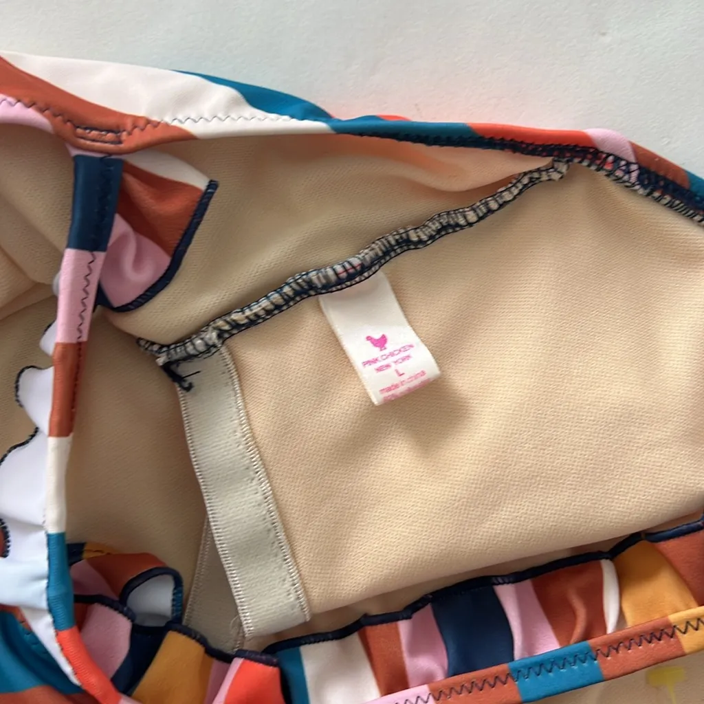 Pink Chicken Courtney Colorful Vertical Stripe One Piece Swimsuit Large $188 Orange - Image 5