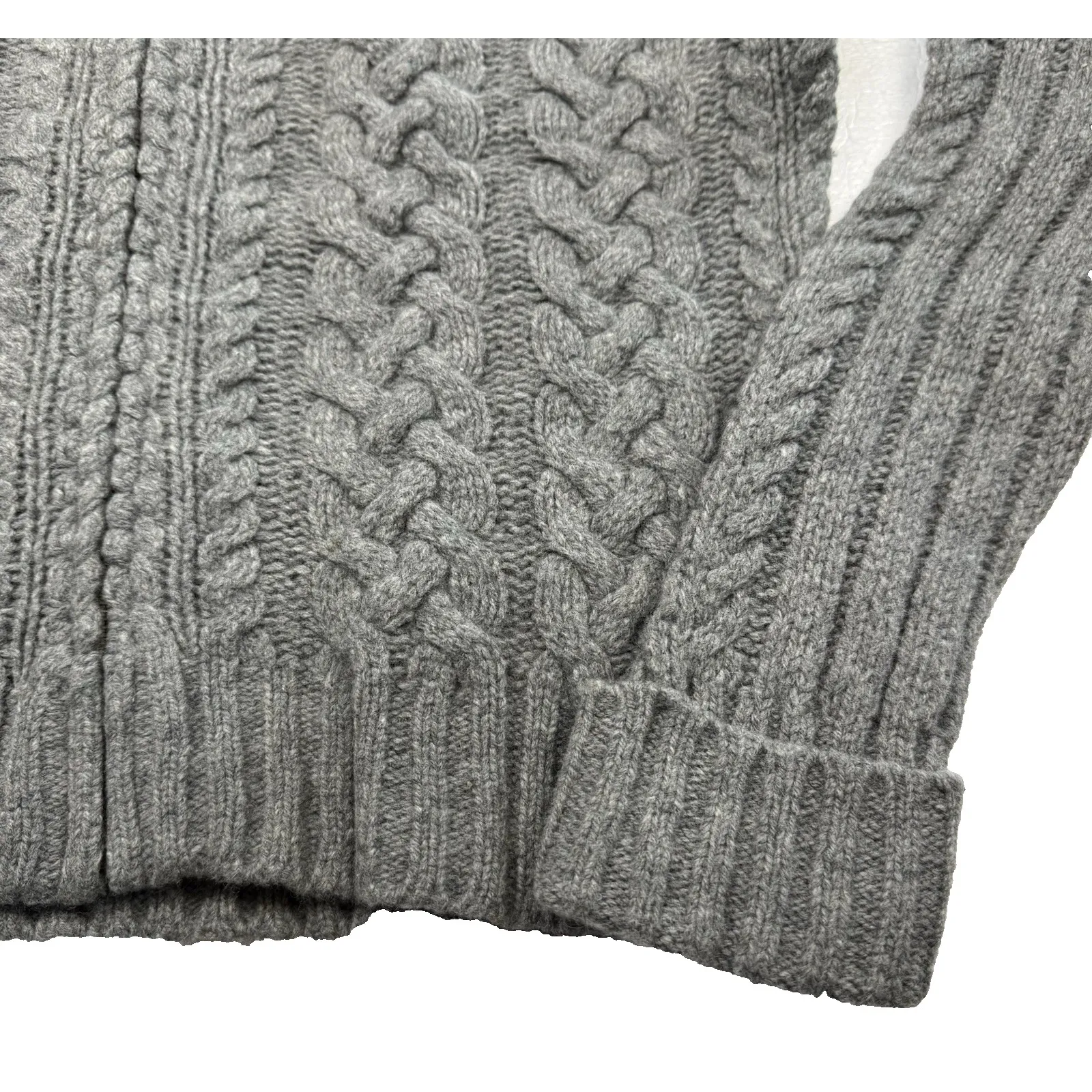 Vintage Lambswool Cardigan Sweater Large Newton Trading Zip Fisherman Cable Knit Gray Size undefined - Image 5