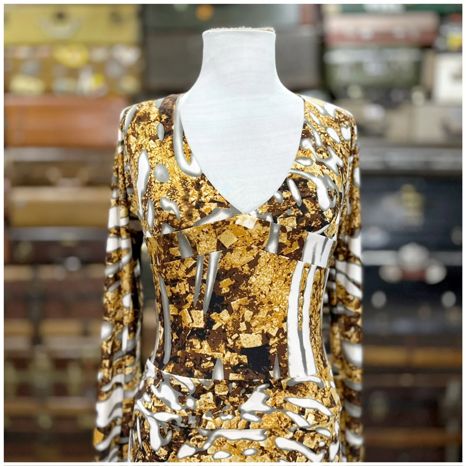 Just Cavalli Womens Dress EU Size 40 US Size Small Animal Print Black Gold Brown - Image 4