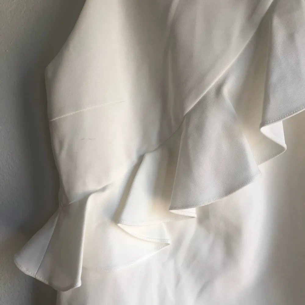 cushnie et ochs white tank diagonal ruffle silk top size 10 designer - Image 3