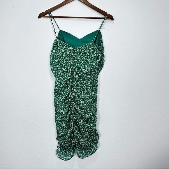 Lulu's Size Medium Mini Dress‎ Walk the Walk Green Floral Print Ruched Bodycon - Image 5