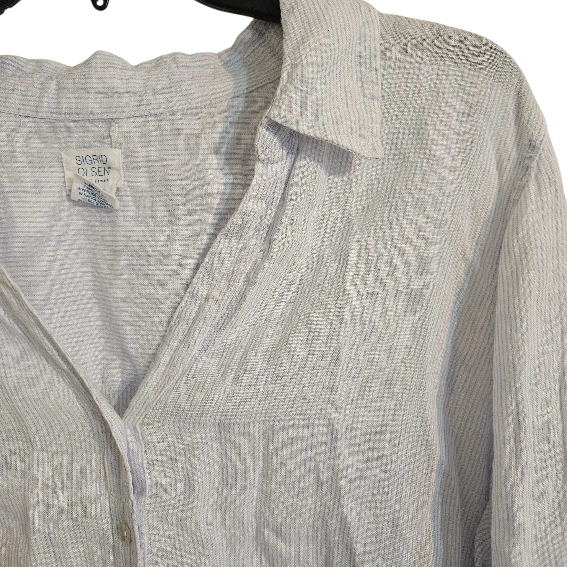 Sigrid Olsen Womens Stripe 100% Linen Button Up Roll Tab Sleeve Shirt Sz 1X - Image 2