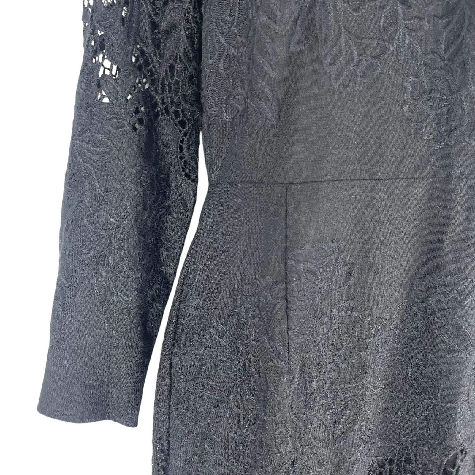 Marchesa Rosa Black Linen Lace Maxi Dress Handkerchief Hem Size 2 - Image 8