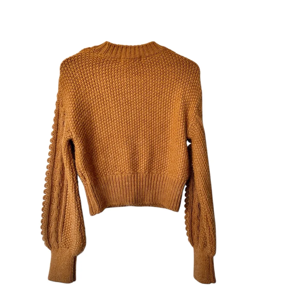 By Anthropologie Cable Knit Mustard textured cropped Sweater size XXS - Image 4