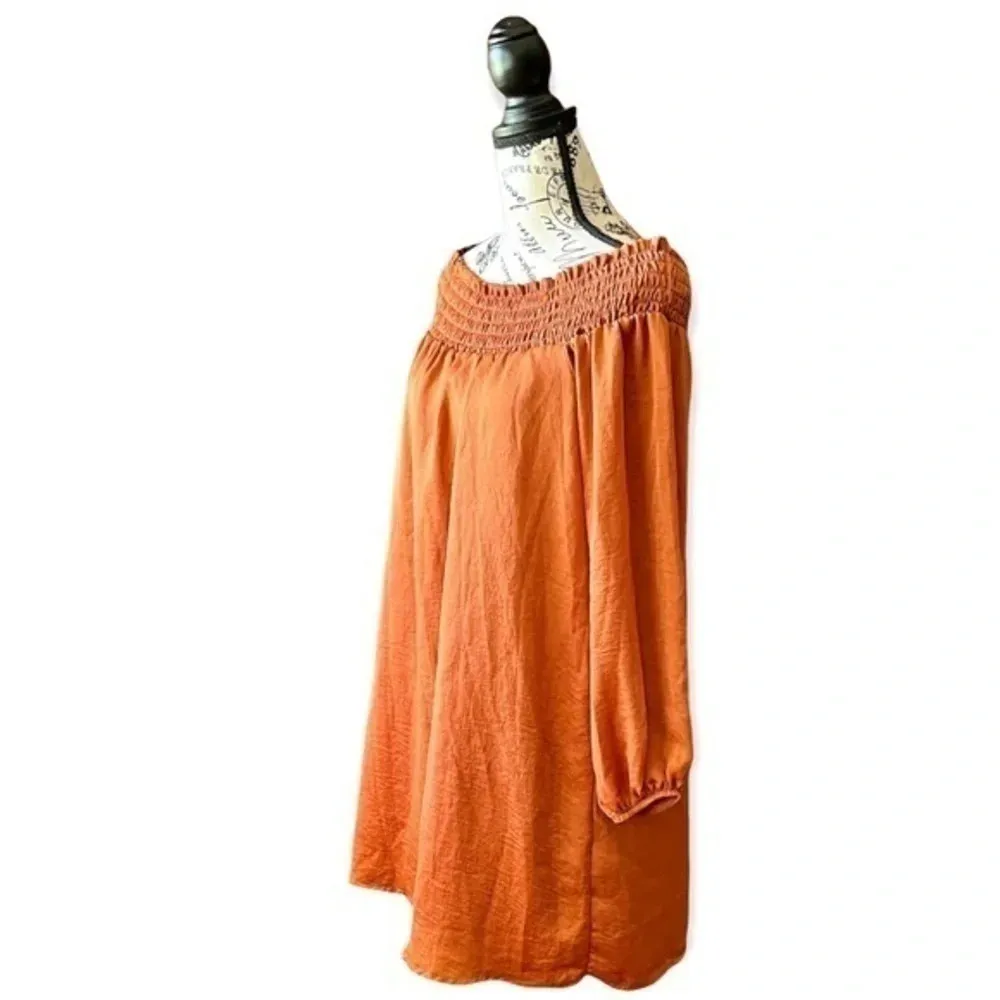 Womens nasty gal rusty orange pullover off shoulder long sleeve mini dress - Image 3