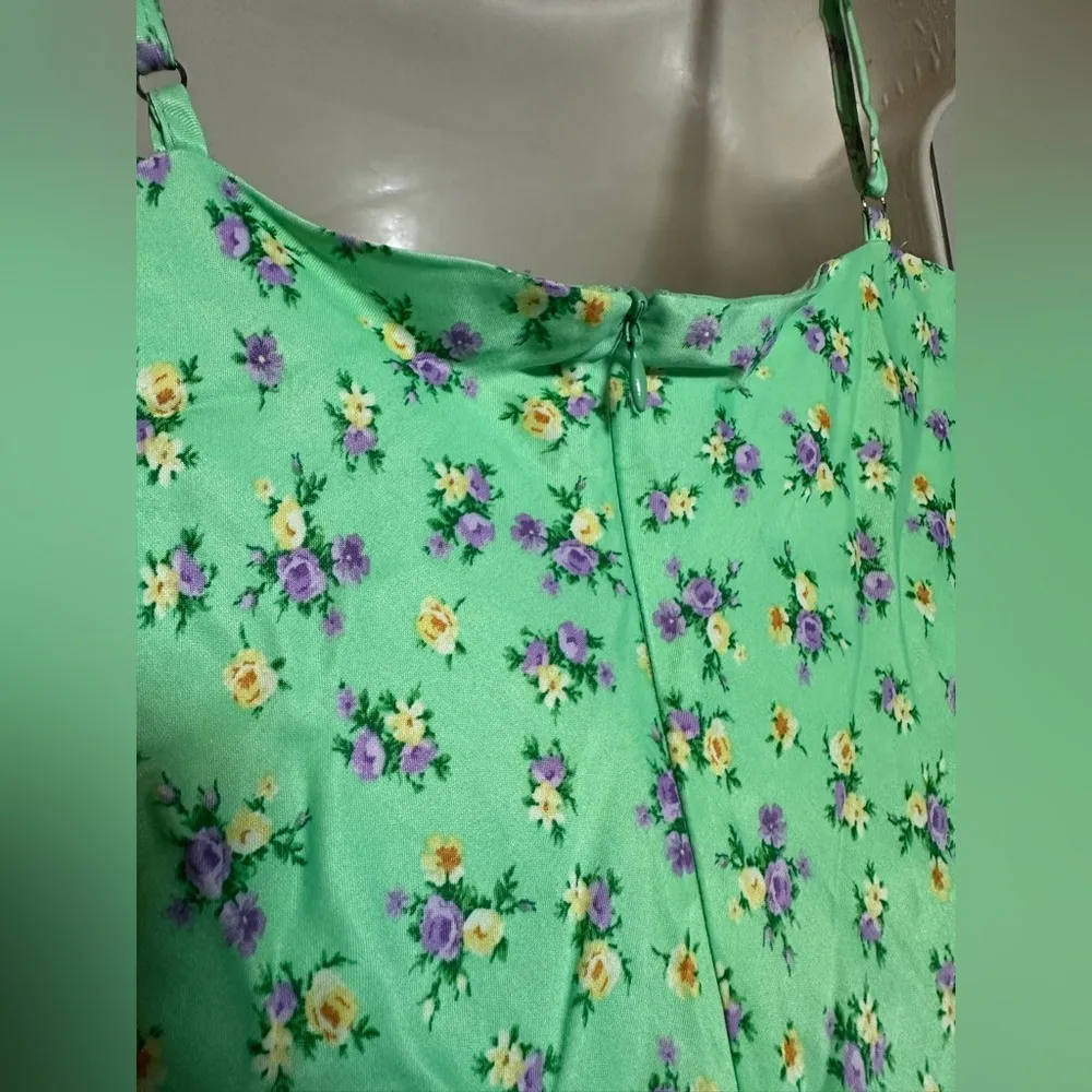 Zara Lime Green Feminine Floral Spaghetti Strap Tank Women’s Midi Bodycon Dress - Image 8