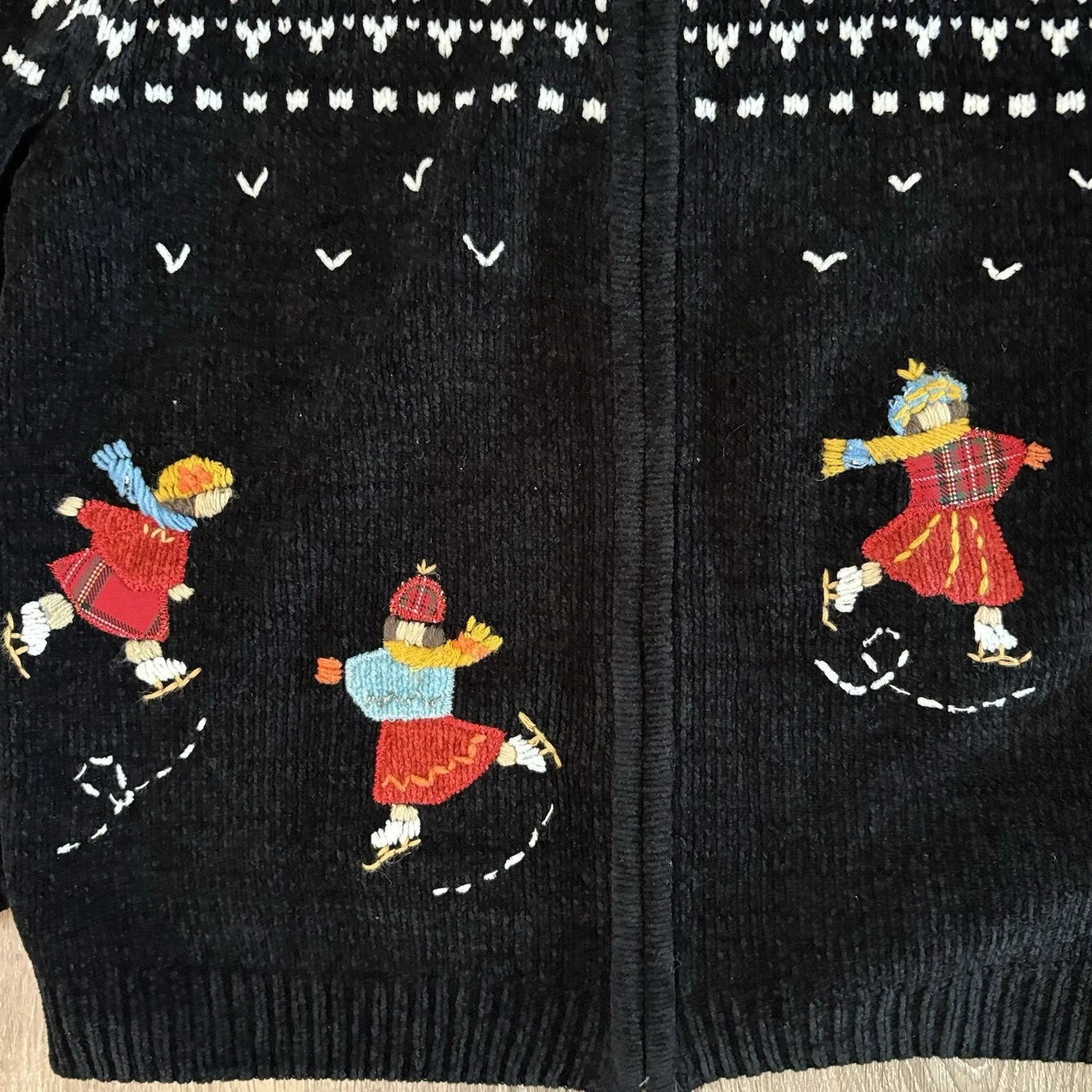 VTG Alfred Dunner Cardigan Sweater Ice Skaters Winter Christmas Fair Isle M Pet - Image 7