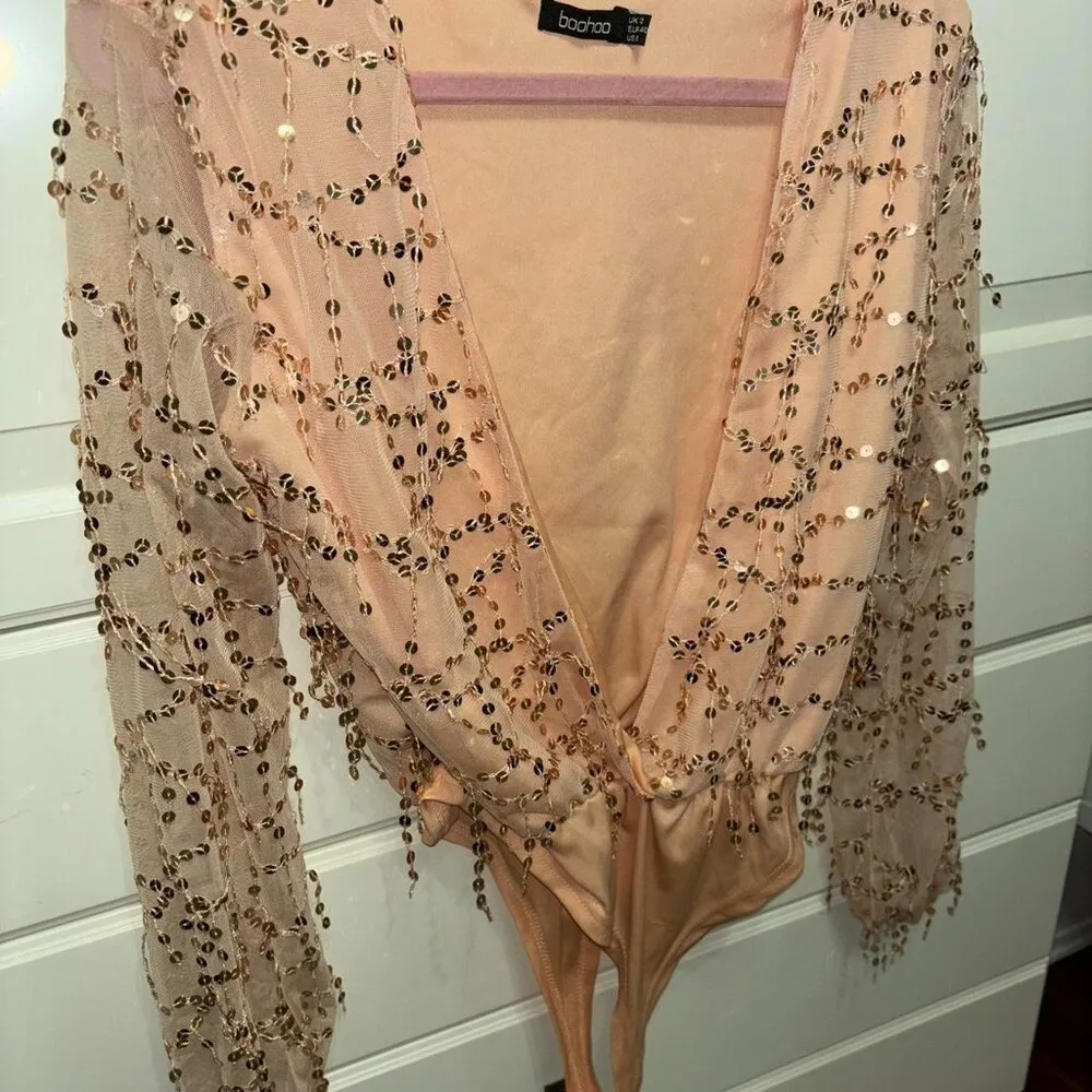Boohoo ADELIA SEQUIN WRAP BODYSUIT - Image 3
