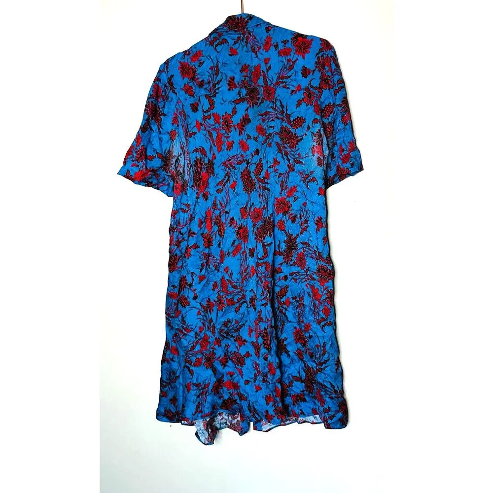 Derek Lam Blue & Red Floral Print Button Front A-Line Shirt Dress Size 4 - Image 4