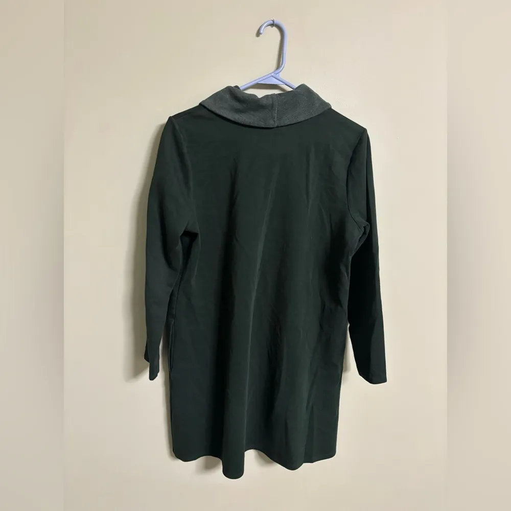 Pure J Jill Cowl Neck Green Jersey Long Sleeve Cotton Blend Dress Pockets Large - Image 2