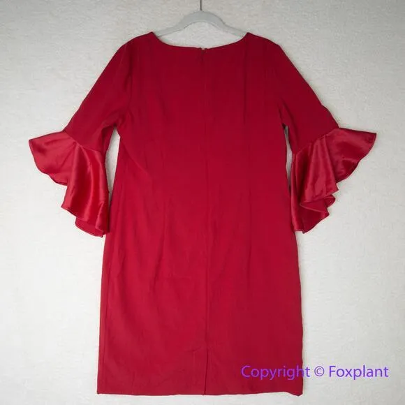 New! Chico's red flare bell sleeve sheath‎ dress, size L, Chico's size 2 - Image 9