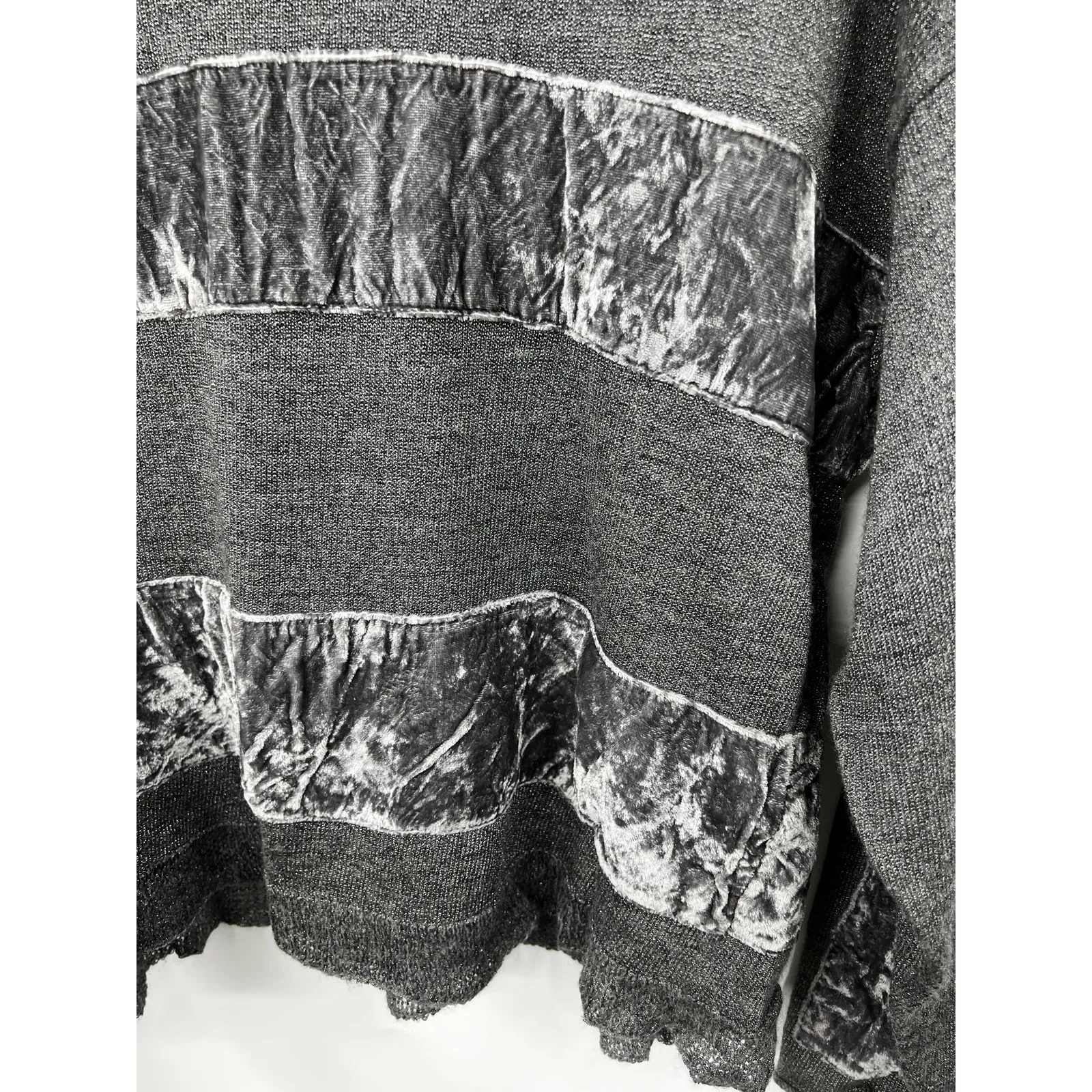 J. Jill Women's Pullover Merino Wool Velvet Trim Sweater Heather Gray Size L Size L - Image 5