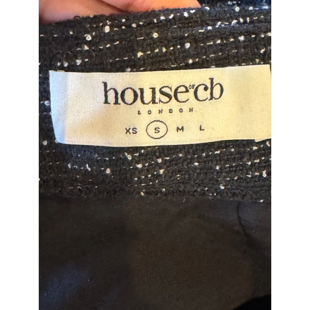 House Of CB Skirt Women Small Black‎ Tweed Draped Fringe Mini Sexy Preppy - Image 7