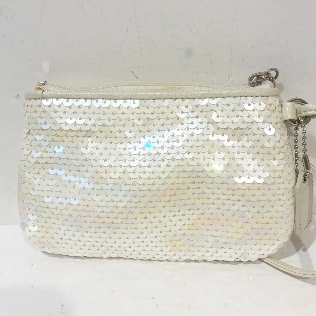 COACH 45395 Audrey Sequins Small Wristlet Pouch Purse Wallet Ivory - Image 6