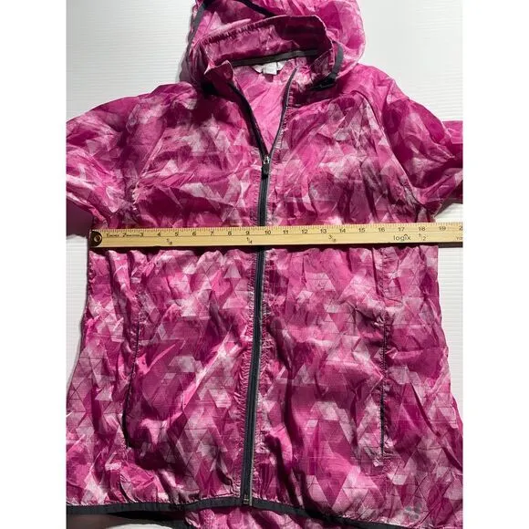 BCG Pink‎ Geometric Pattern Lightweight Windbreaker Jacket with Hood Medium - Image 3