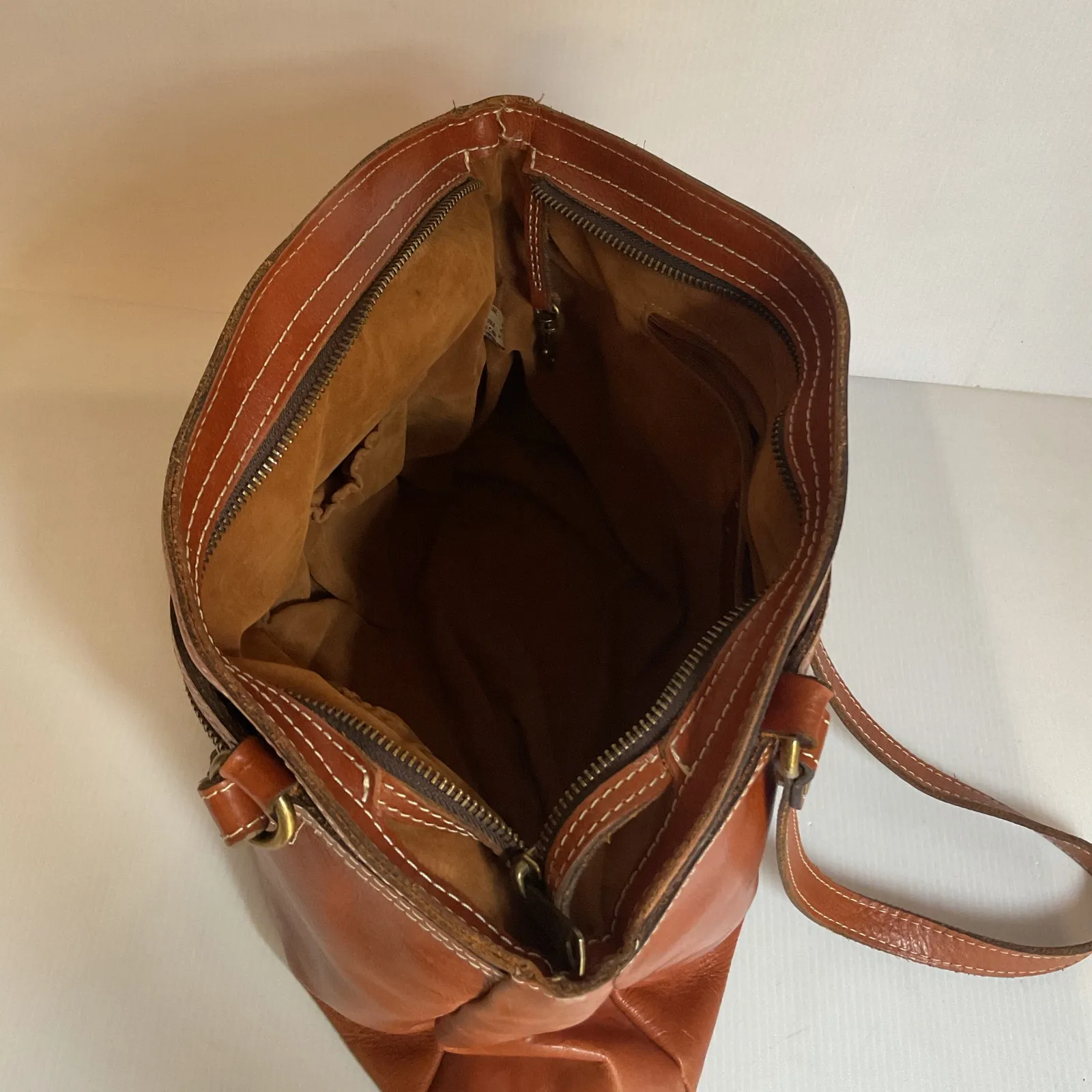 Patricia Nash Brown Leather Tote Bag Zip Top Shoulder Bag Vintage Style - Image 13