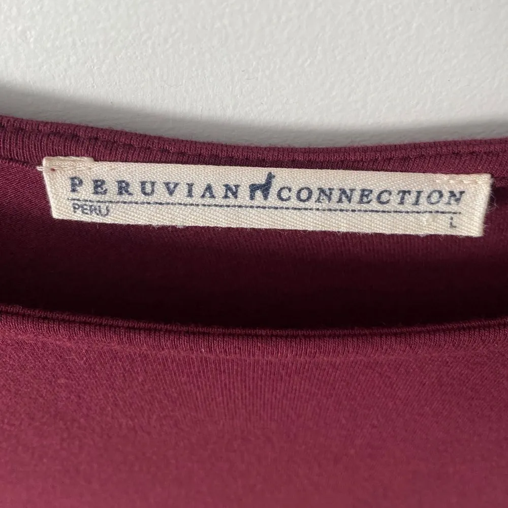 Peruvian Connection Astrid Long Sleeve Swing Dress Large Midi Burgundy Red Berry - Image 4