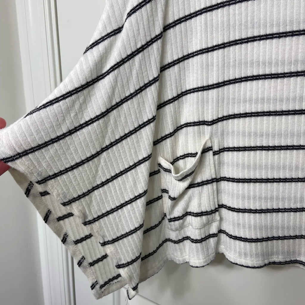 Alya women’s white black striped knit stretch loose fit pocket short‎ sleeve top - Image 2