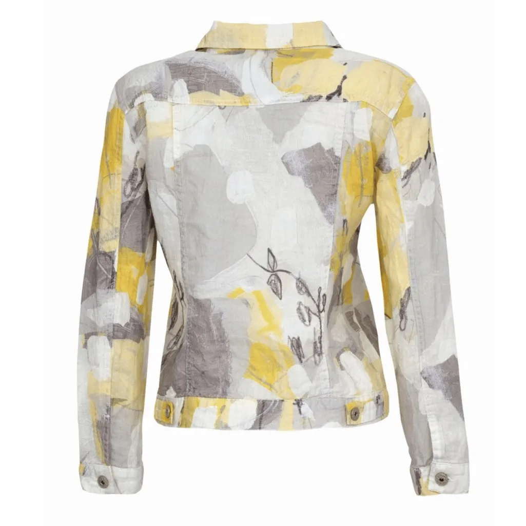 Simply Art by Dolcezza Woven Linen Bomber Jacket in Citron Mist I Medium Yellow - Image 2