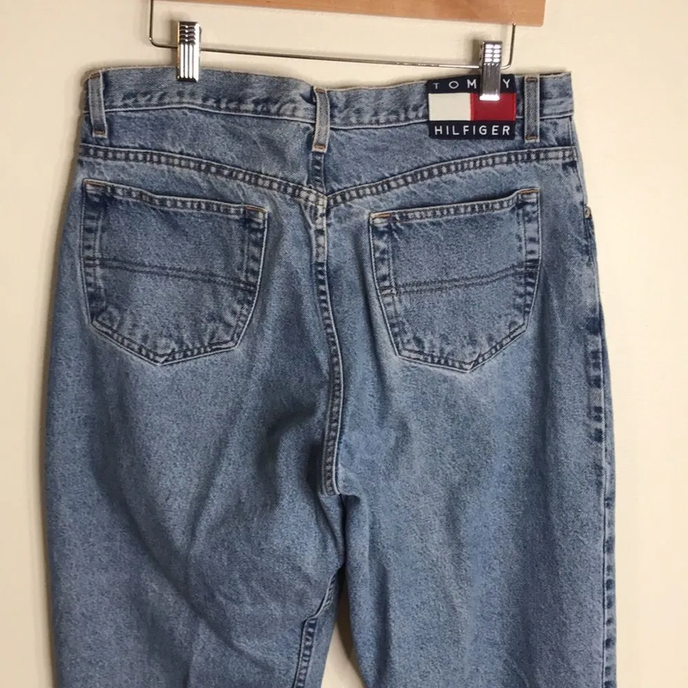 Vtg Tommy Hilfiger 90s big logo light denim retro jeans size 16 33' - Image 7