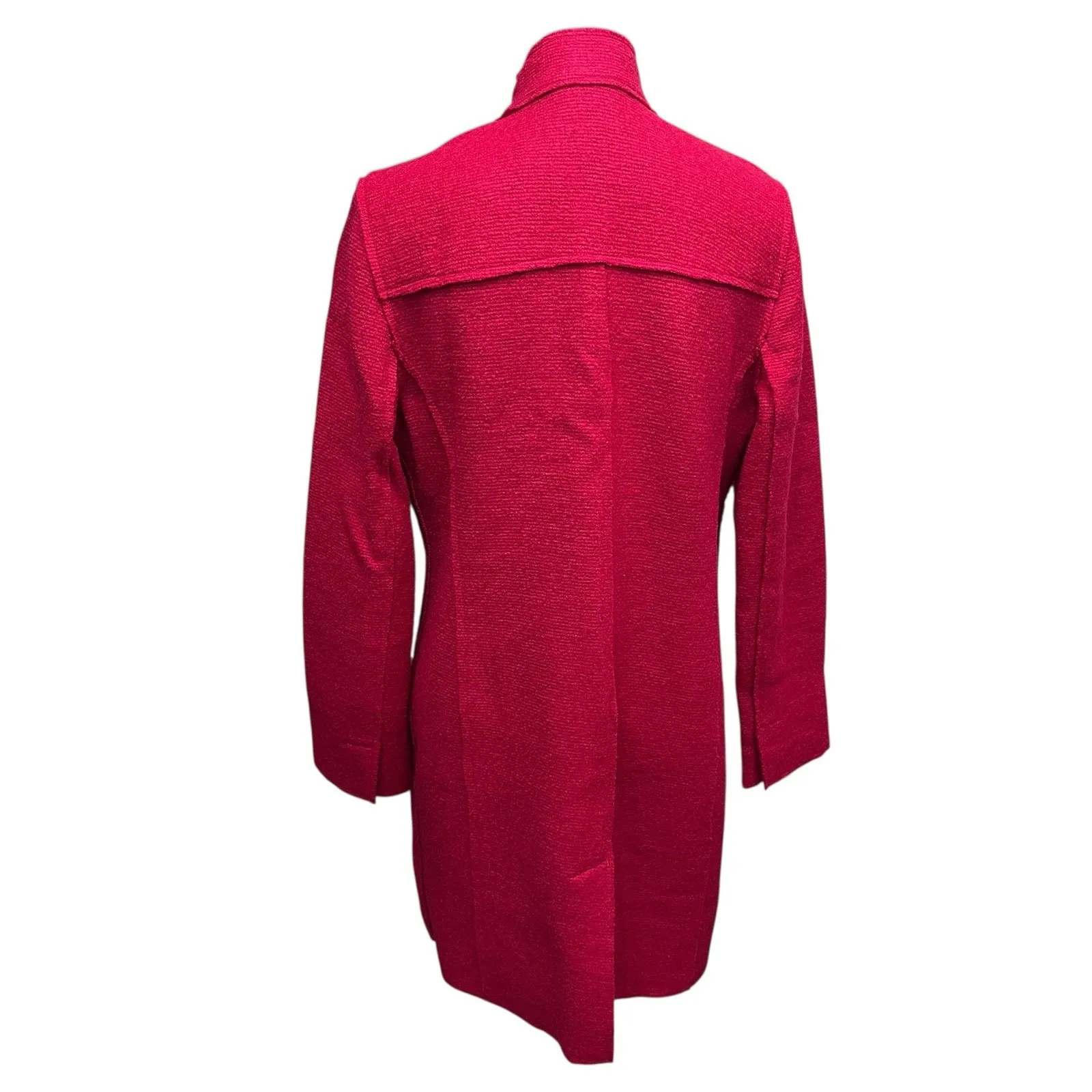 Chico's Red Lightweight Wool Blend Trench Peacoat Over Coat Jacket Size 1 Medium - Image 6