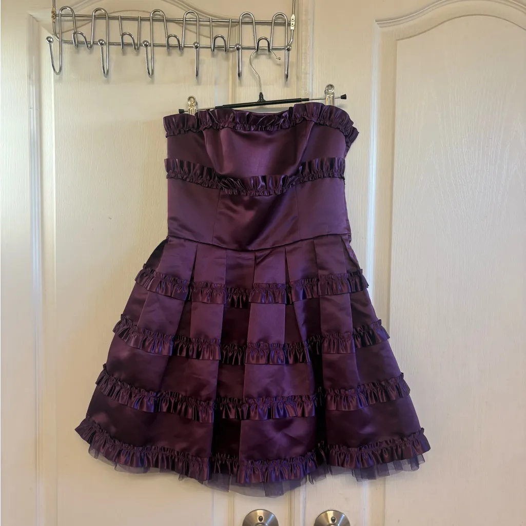 Elegant & Fun Purple Strapless “Cupcake”Style Mini Dress with Ruffle Details - Image 11