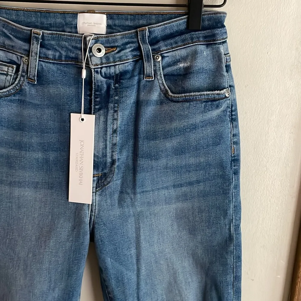 Jonathan Simkhai River High Rise Straight Jeans Distressed Melrose Blue Size 27 - Image 6