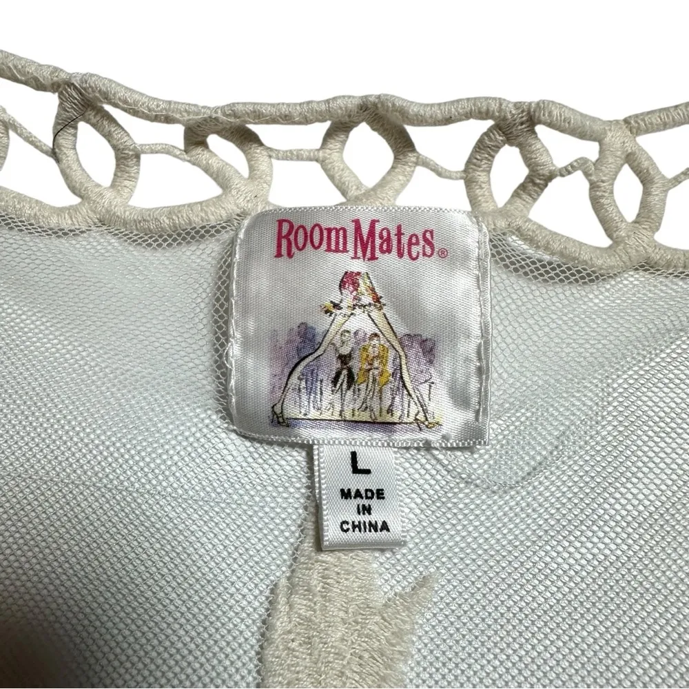 Sleeveless Boho Lace Duster Vest Bohemian Hippie Flower Child Cream Large - Image 5