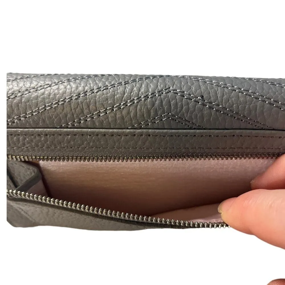 Grey Quilted Flap Matinee Long Wallet - Image 8