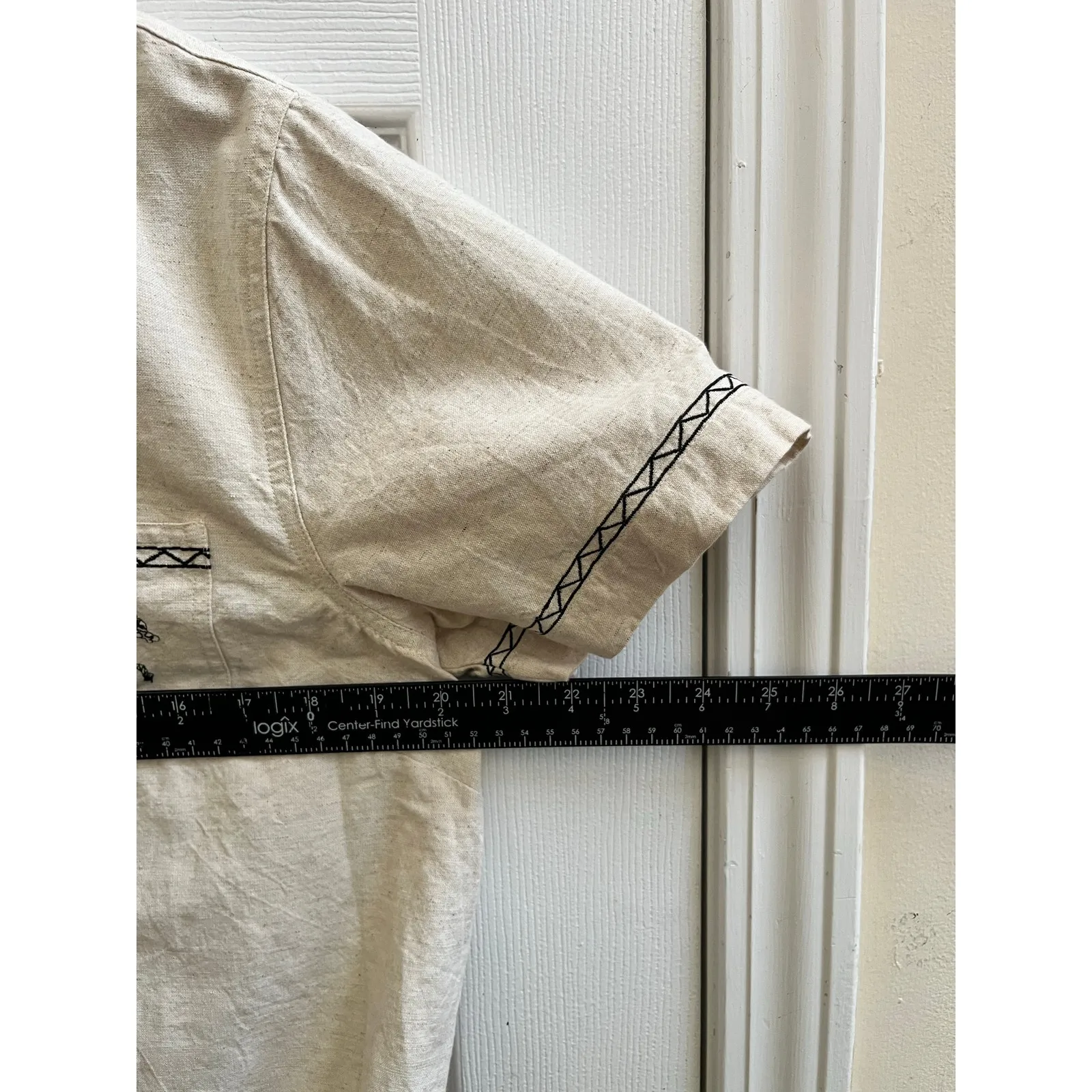 Cabin Creek Linen Blend Zebra Embroidered Button Front Waist Tie Top Large Y2K - Image 10