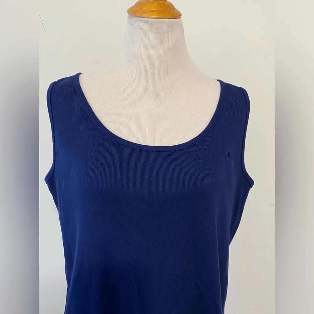 Lauren Ralph Lauren Embroidered Logo Ribbed Cotton Tank Top Navy Size 2X - Image 2