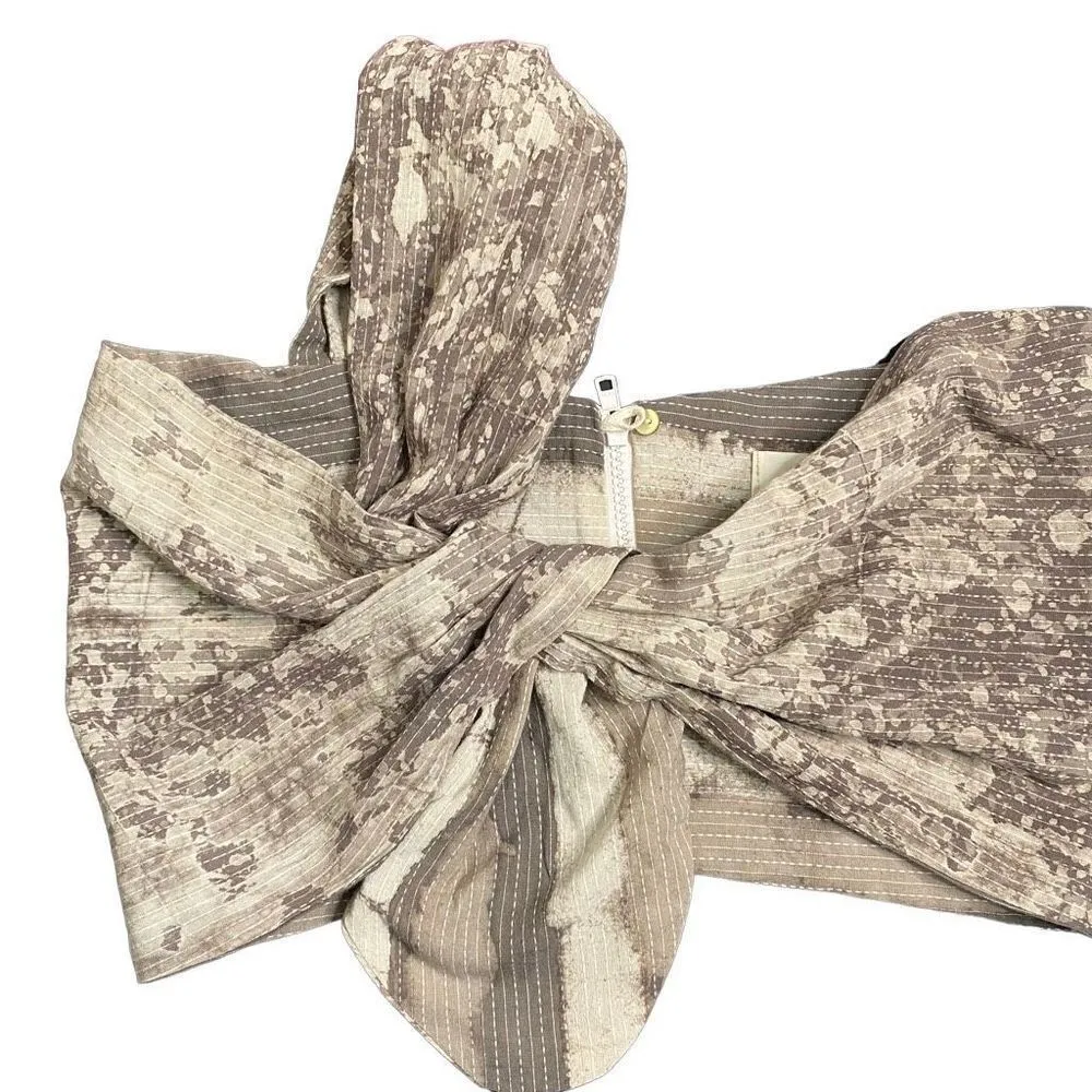 Just Bee Queen Sol Crop Top One Shoulder Printed Top‎ Taupe Size XS Gray - Image 2