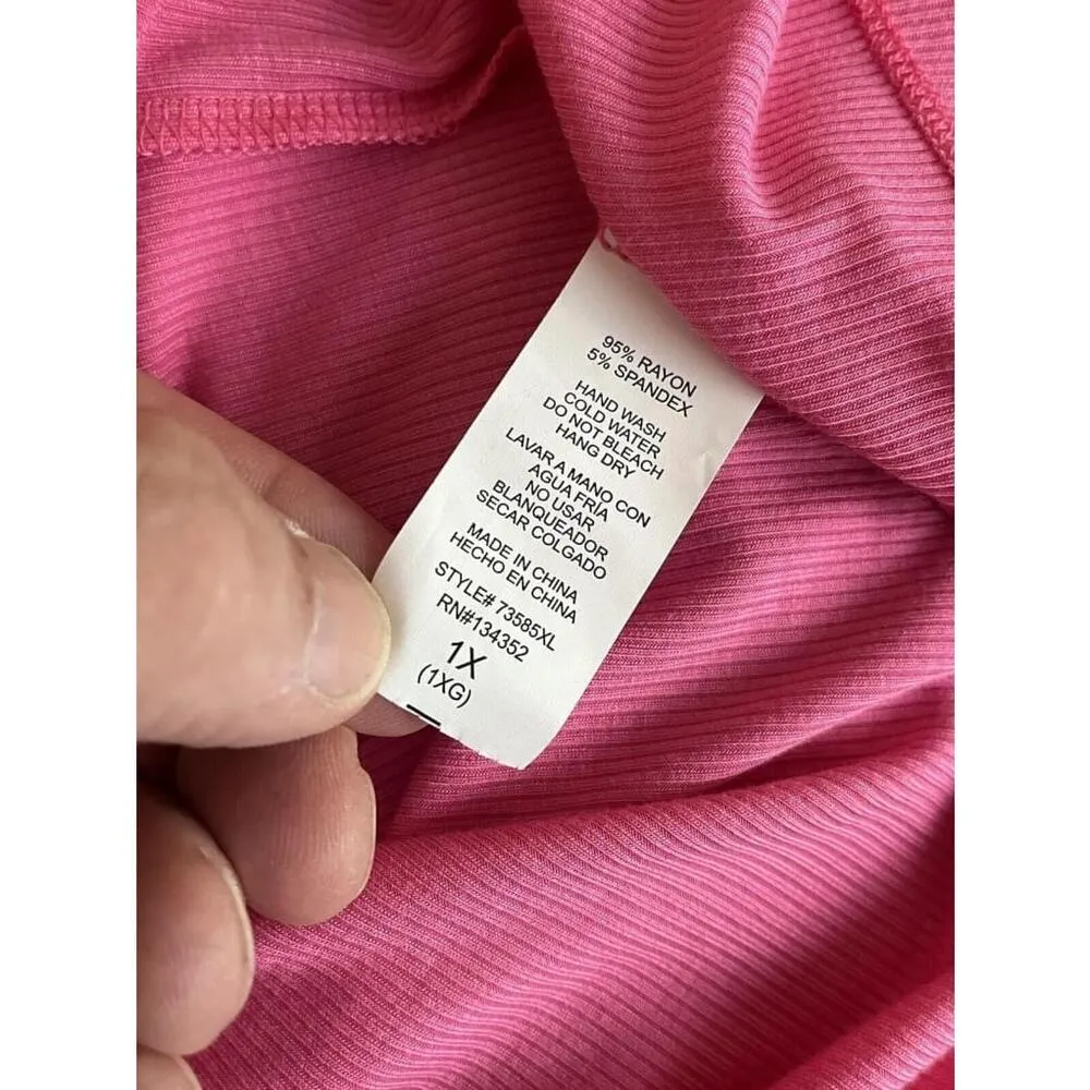 Ambiance Midi Dress Womens Size 1X Pink Ribbed Bodycon Shaping Collared Stretch - Image 6