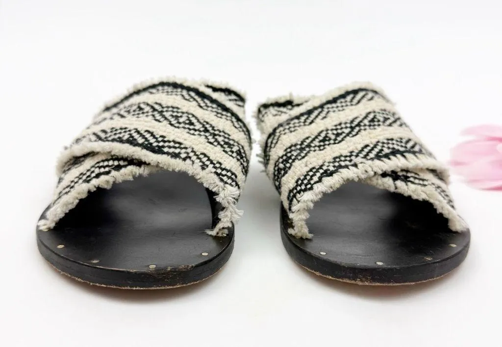Beek Mamu Slide Sandals Woven Macrame Leather Black White Boho Bohemian Size 8 - Image 4