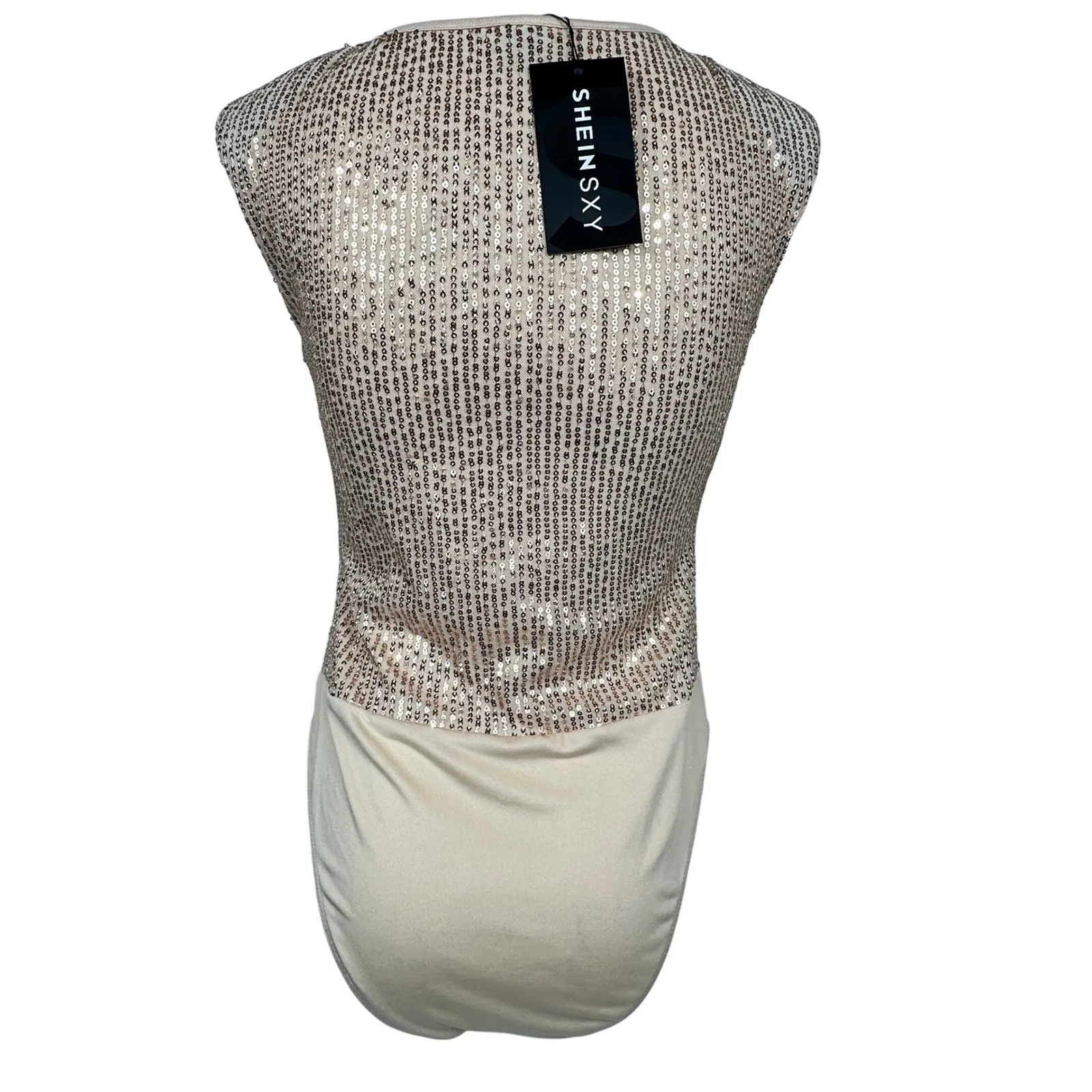SHEIN Rose Gold Sequin Sleeveless Bodysuit Sparkly Glam Party Holiday Metallic - Image 3