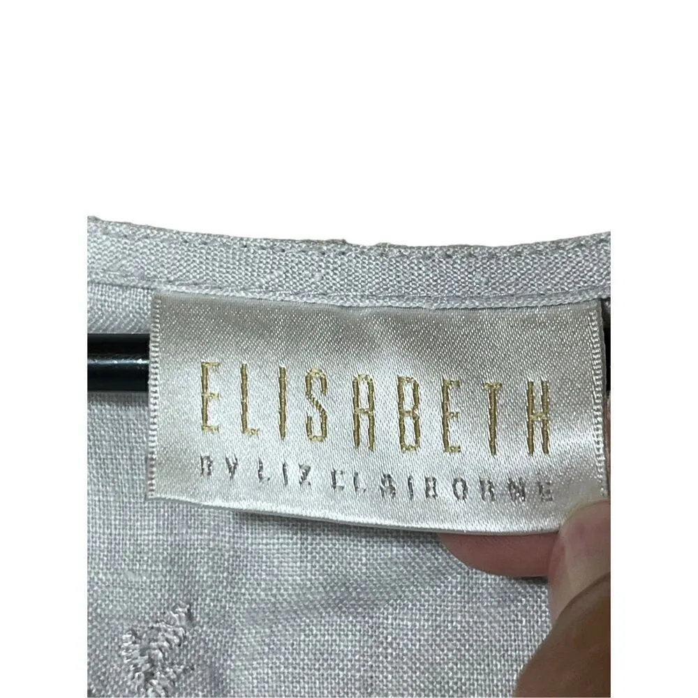 Vintage Elisabeth By Liz Claiborne‎ 100% Linen Embroidered Dress Size 14 - Image 6