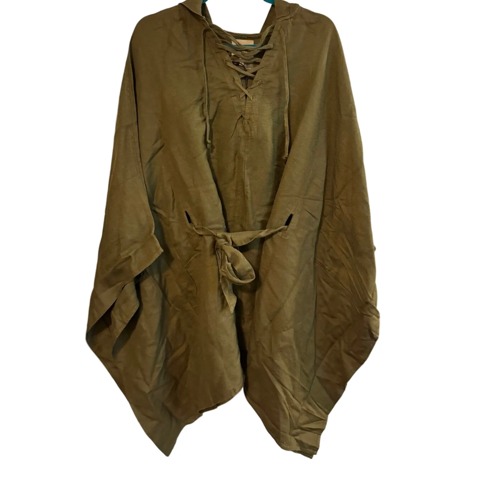 FLEETWOOD MAC Custom Linen Lace Up Dolman Hooded Tunic Size S New with Tag OOAK Green - Image 9