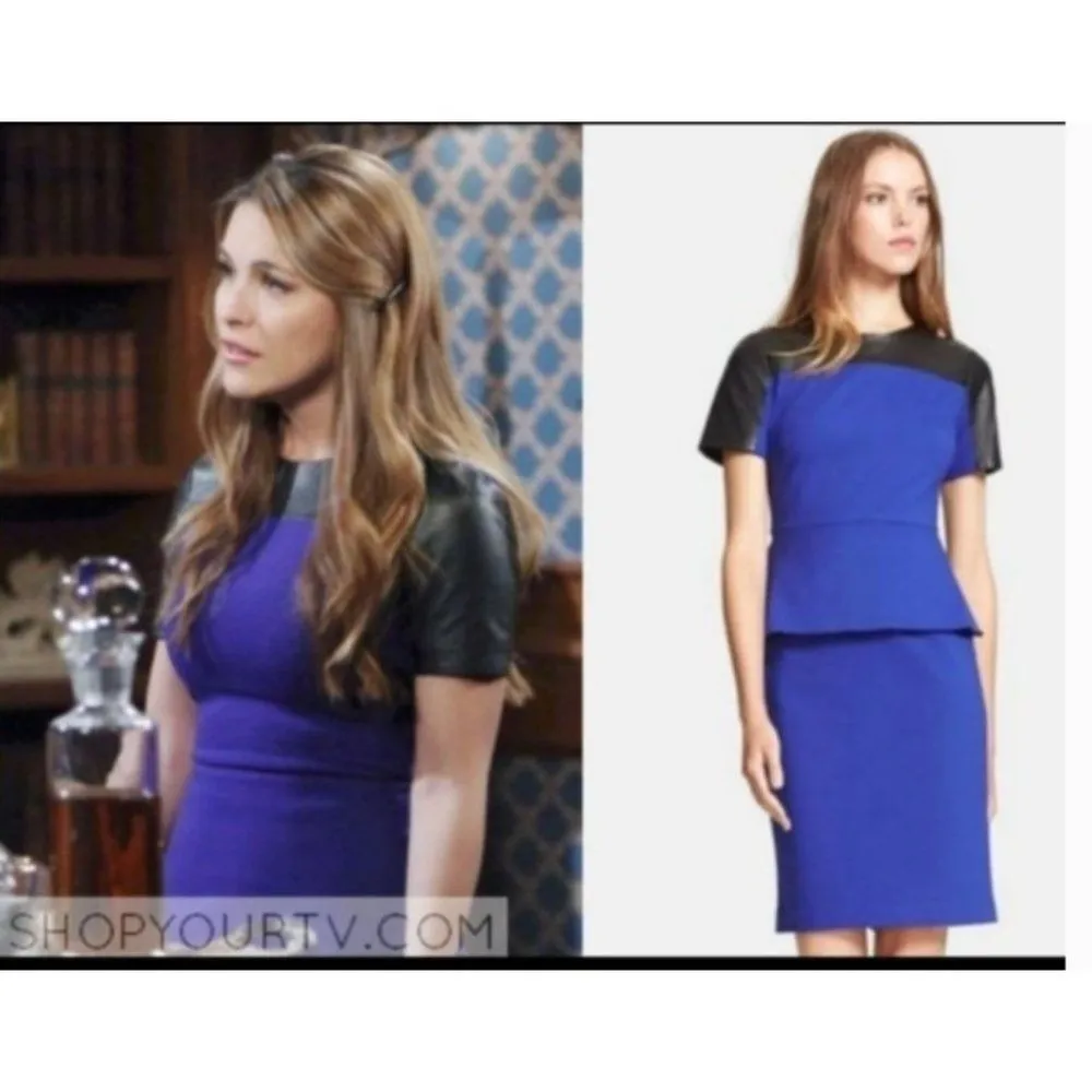 Ted Baker Piah Leather Trim Short Sleeve Peplum Knee Length Sheath Dress - Image 29