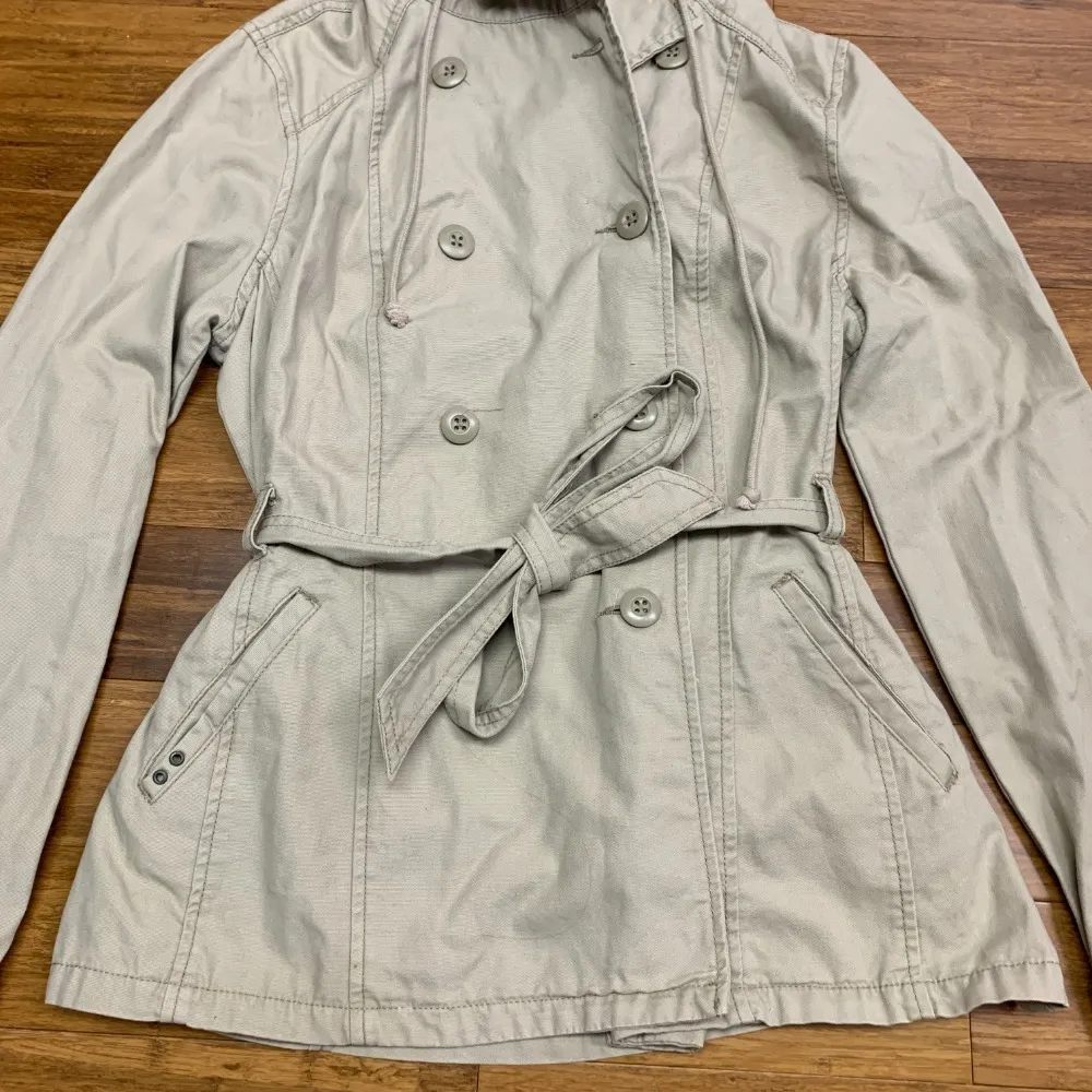 Y2K Converse Hooded Utility Coat Womens Large Cotton Belt Double Breasted Jacket - Image 3