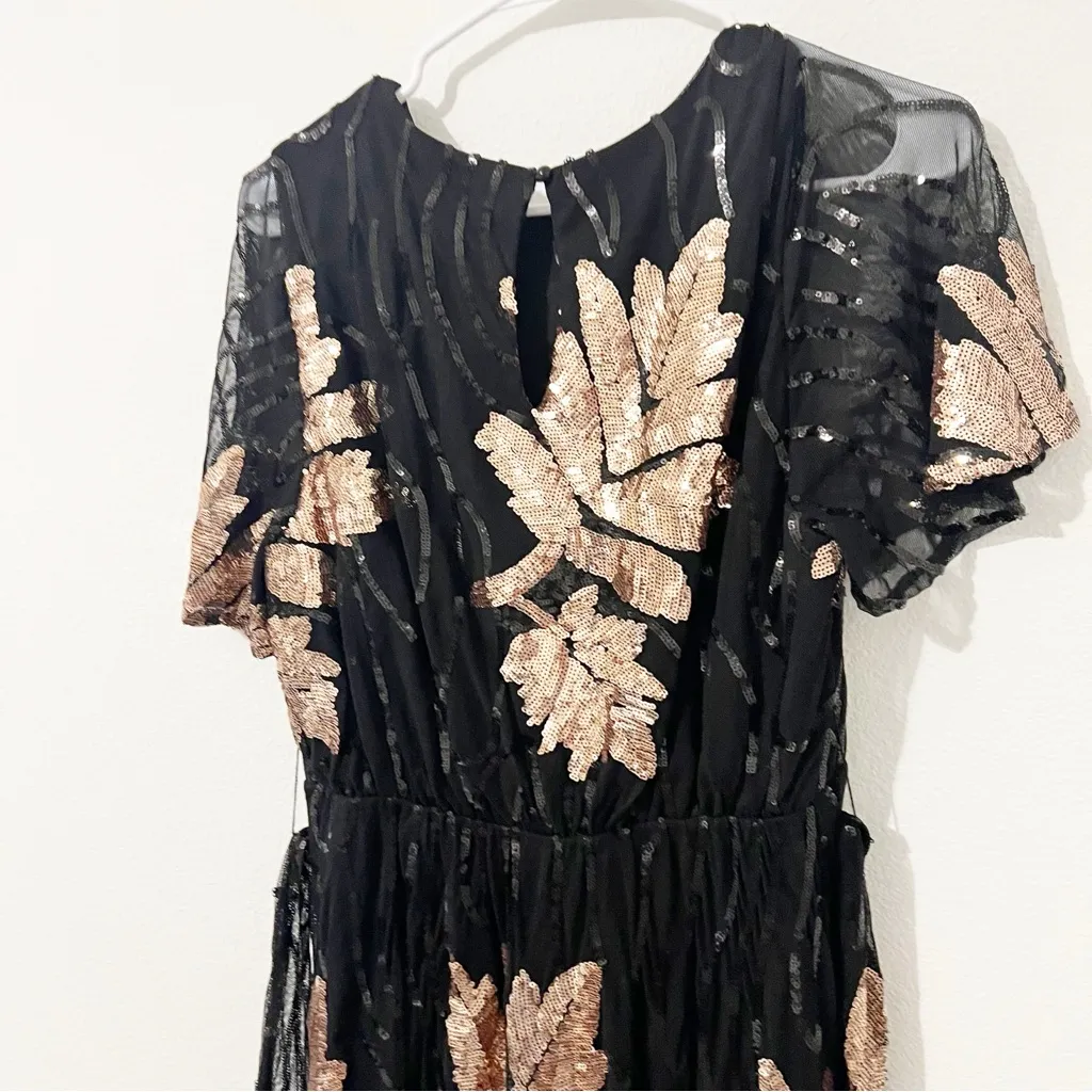 NWT Baltic Born Muse Sequin Maxi Dress Black Rose Gold Leaf Size Large L - Image 6