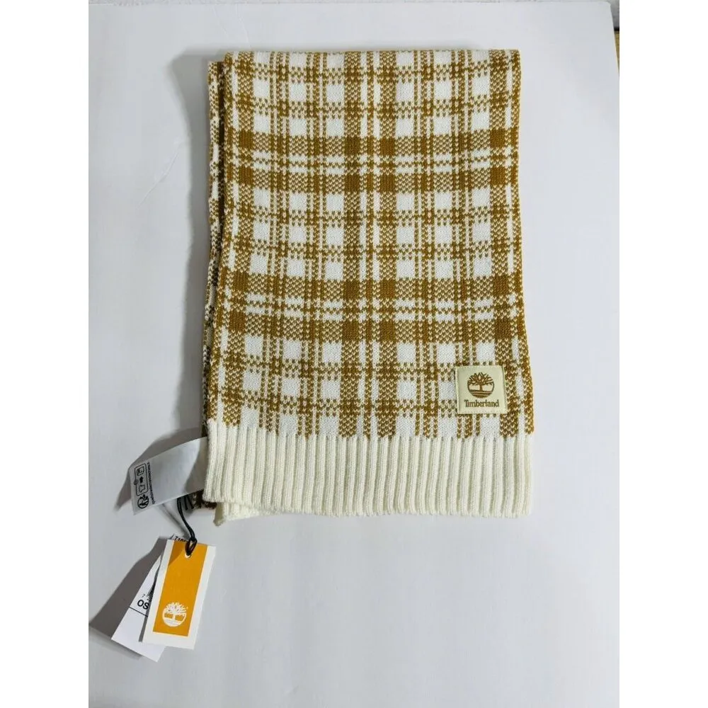 Timberland Buffalo Plaid Knit Scarf in‎ Wheat/Cream Chunky Women’s Unisex OS NWT - Image 13
