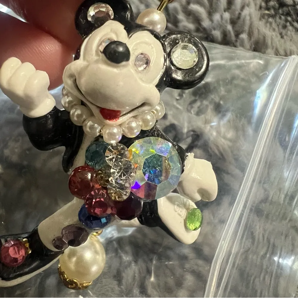 VTG Wendy Gell Mickey and Minnie mouse Whimsical crystal clip On Earrings - Image 12