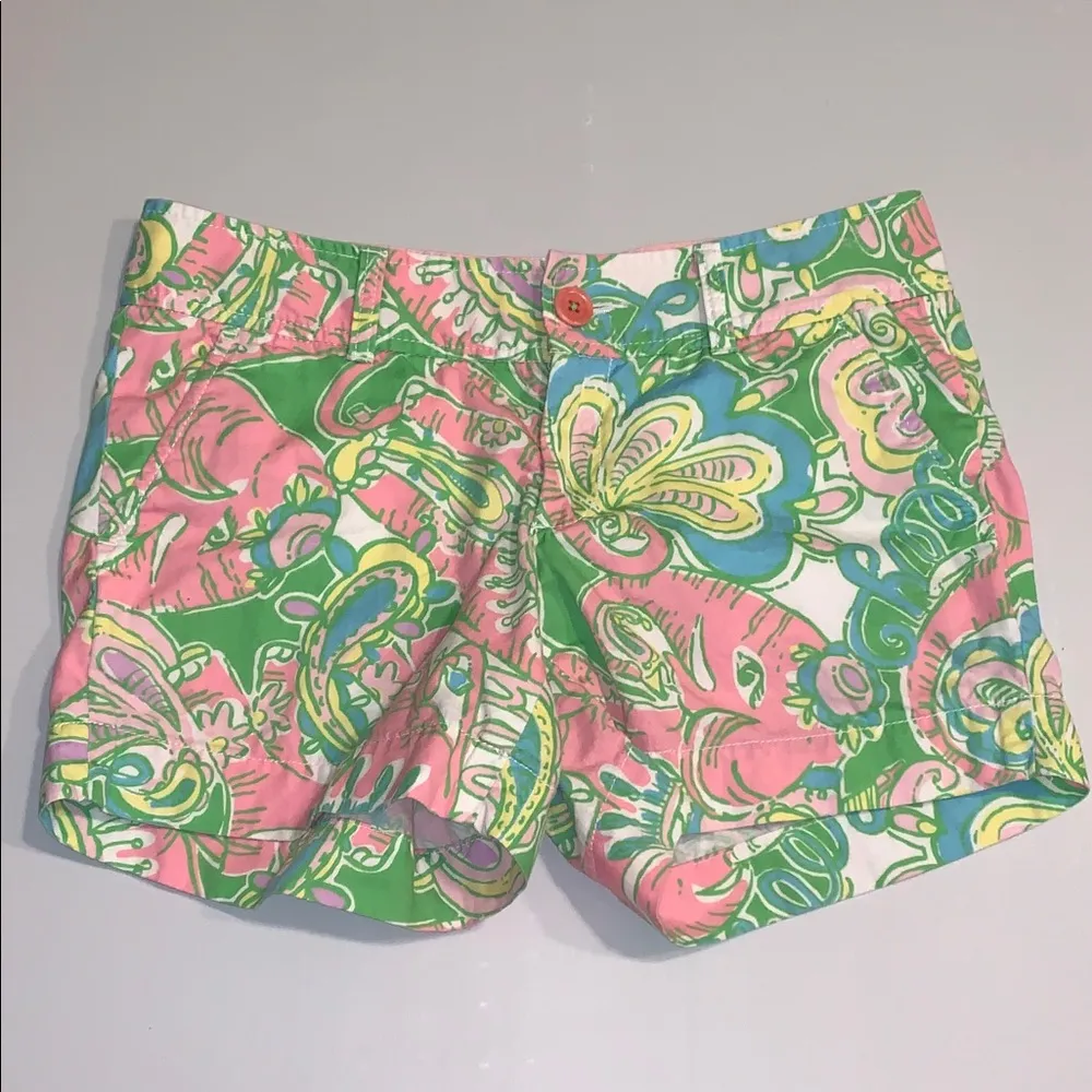Lilly Pulitzer Chin Chin Callahan Flat Front Shorts Golf Pink Green Elephants 2 - Image 9
